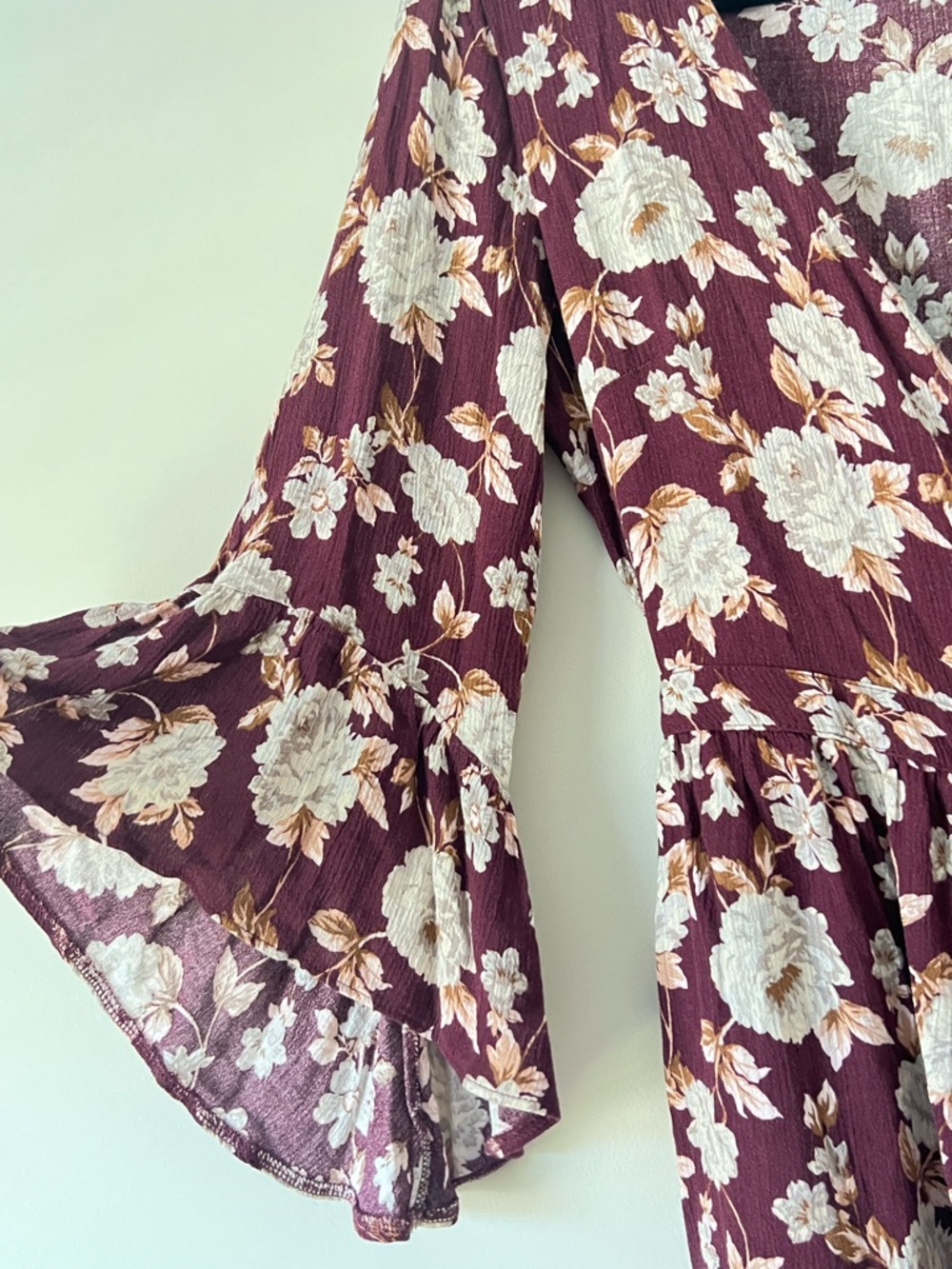 American Eagle Outfitters Burgundy Floral Wrap Dress - Picture 3 of 9